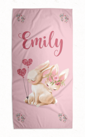 Hearts and Bunnies Swimming Towel